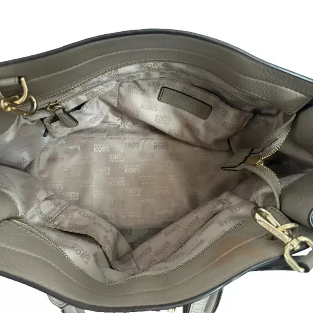 Michael Kors Handbag Tote Taupe Satchel Leather Tote ShoulderBag Purse Crossbody